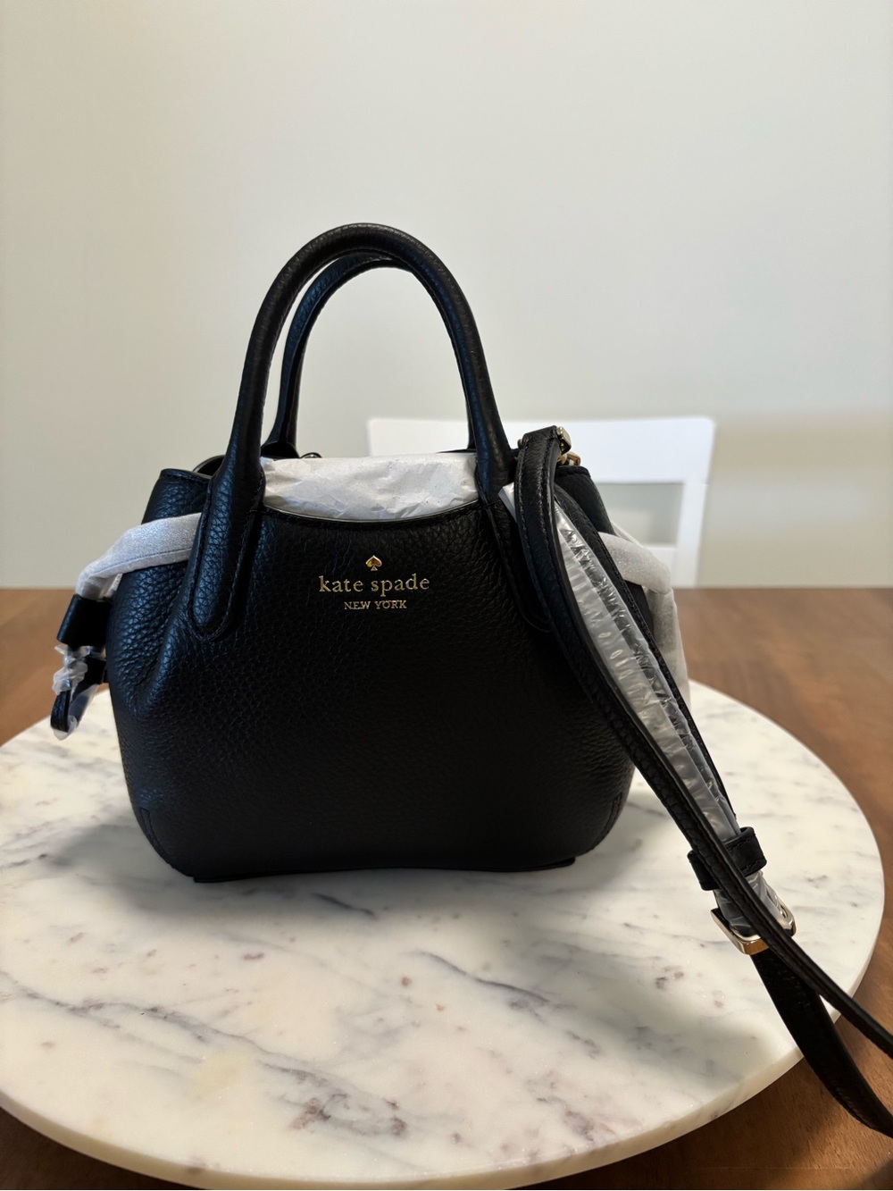 kate spade Black Pebbled Leather Dome Satchel with Crossbody Strap